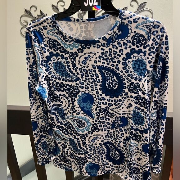 Women's Blue Paisley Top Small #362 - Picture 1 of 4